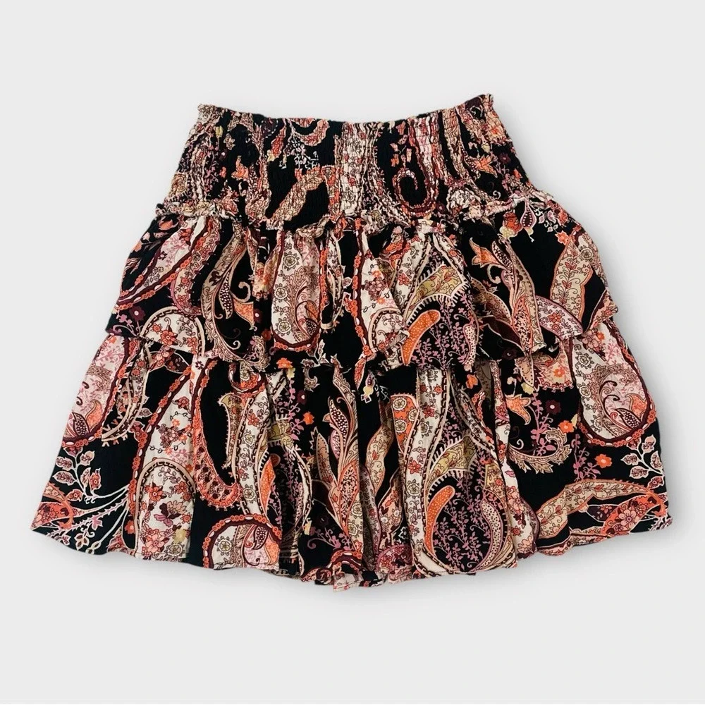 By Anthropologie Myla Tiered Mini Skirt Size XXS Paisley‎ Ruffle A-Line